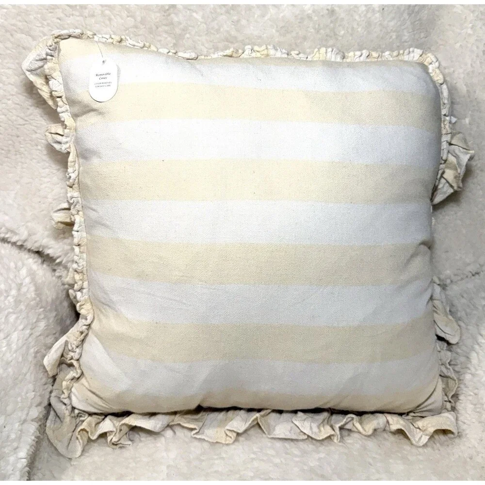 Threshold Studio McGee Square Pillow Big Stripe Ruffle Yellow 20x20 NEW